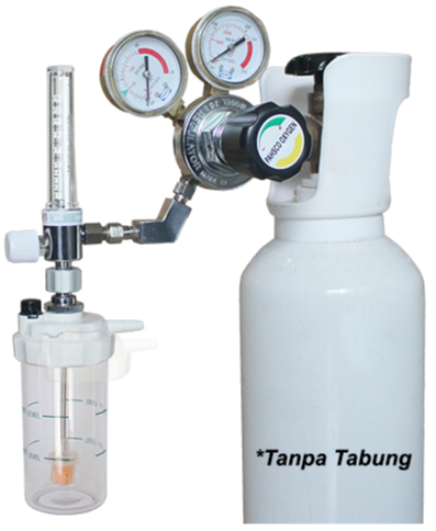 FRES Flowmeter Oksigen Dewasa 0 - 15 LPM dengan Regulator tabung oksigen lengkap Humidifier 135ml - Image 1