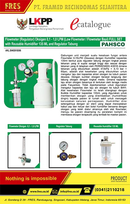 PAHSCO Flowmeter (Regulator) Oksigen 0,1 - 1,0 LPM (Low Flowmeter / Flowmeter Bayi) FULL SET with Reusable Humidifier 135 ML and Regulator Tabung
