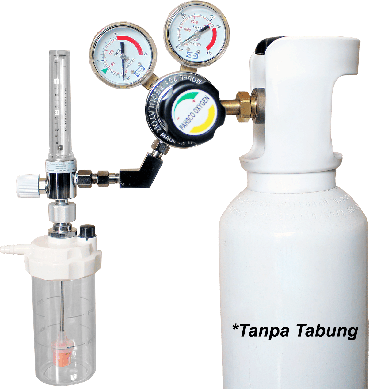 PAHSCO Flowmeter (Regulator) Oksigen 0,1 - 1,0 LPM (Low Flowmeter / Flowmeter Bayi) FULL SET with Reusable Humidifier 135 ML and Regulator Tabung