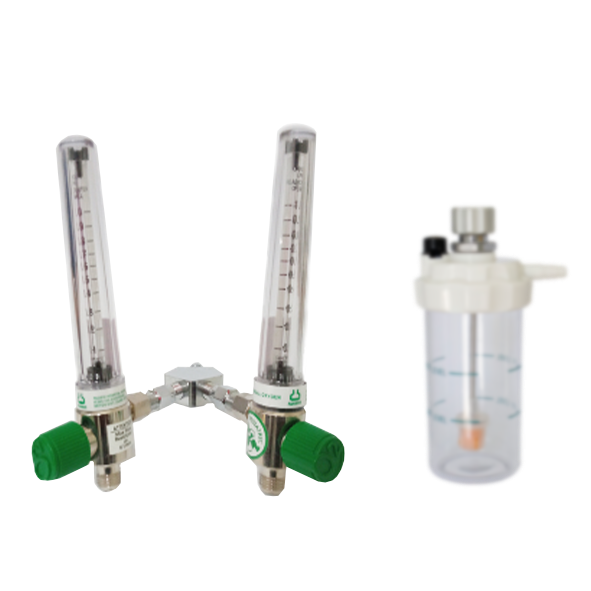 PAHSCO Twin Low Flowmeter Oksigen 0,1 -1,0 LPM FULL SET with Reusable Humidifier 135 ML and Adapter - Image 1